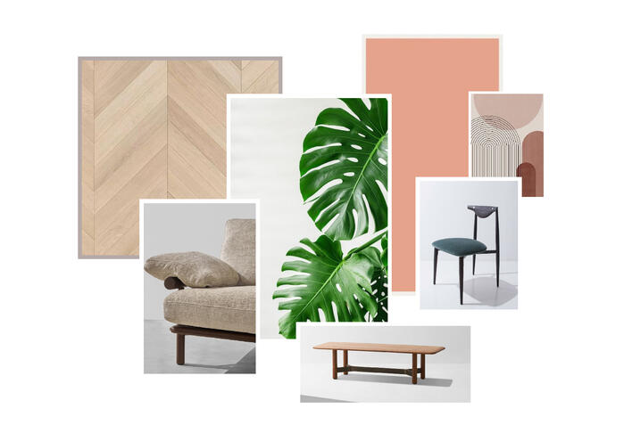 The interior draws inspiration from a tropical theme, lush greenery and natural materials like timber evoke a sense of the tropics, while the use of warm color enhances this ambiance. Contemporary furniture and subtle lighting add a modern touch, resulting